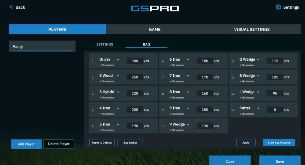 GSPro Beta Bag Mapping Default